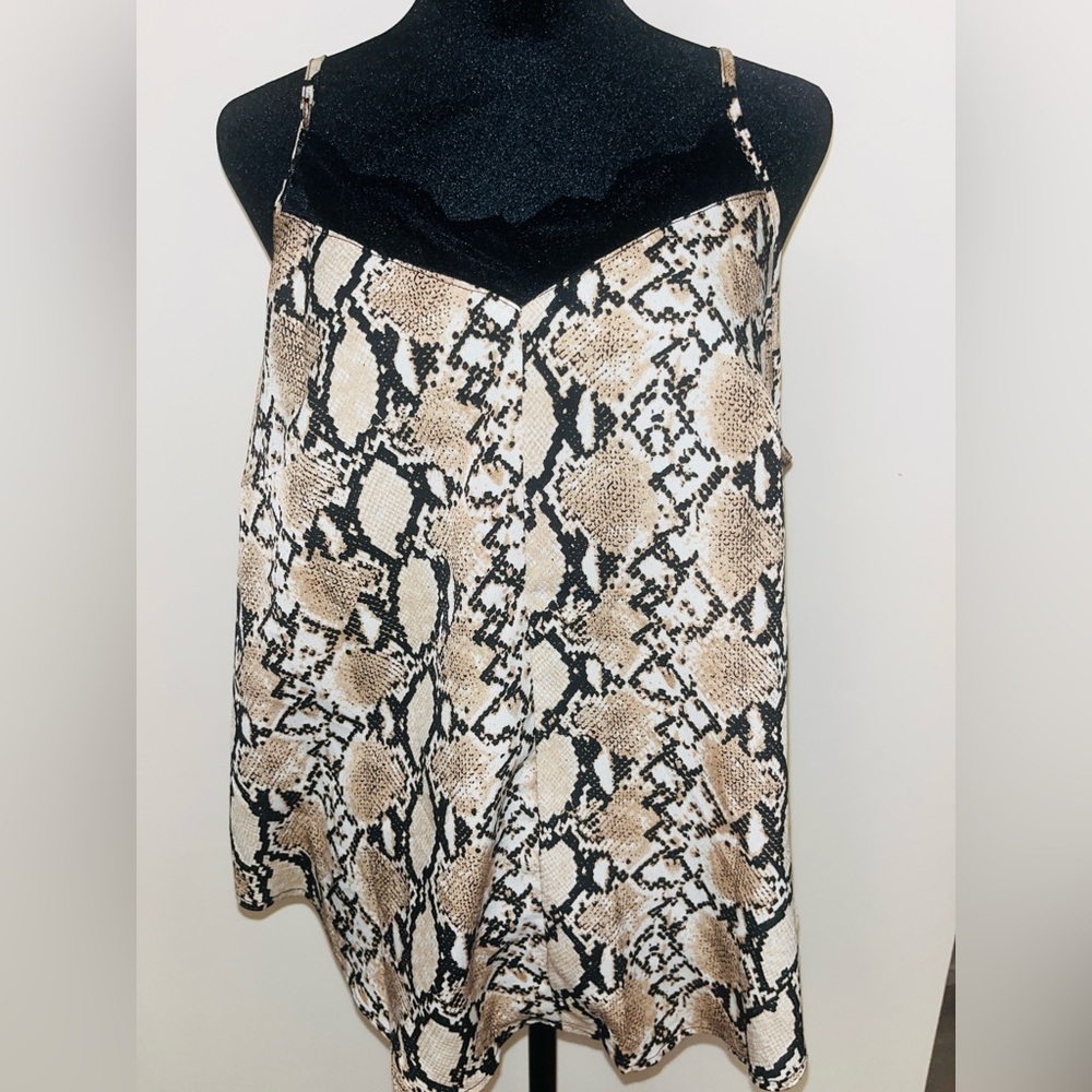 Animal print satin and lace camisole
